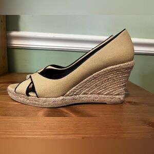 Boden Tan Canvas Espadrille Wedge with Brown Trim, Women's Size 40 (EU)/9 (US)